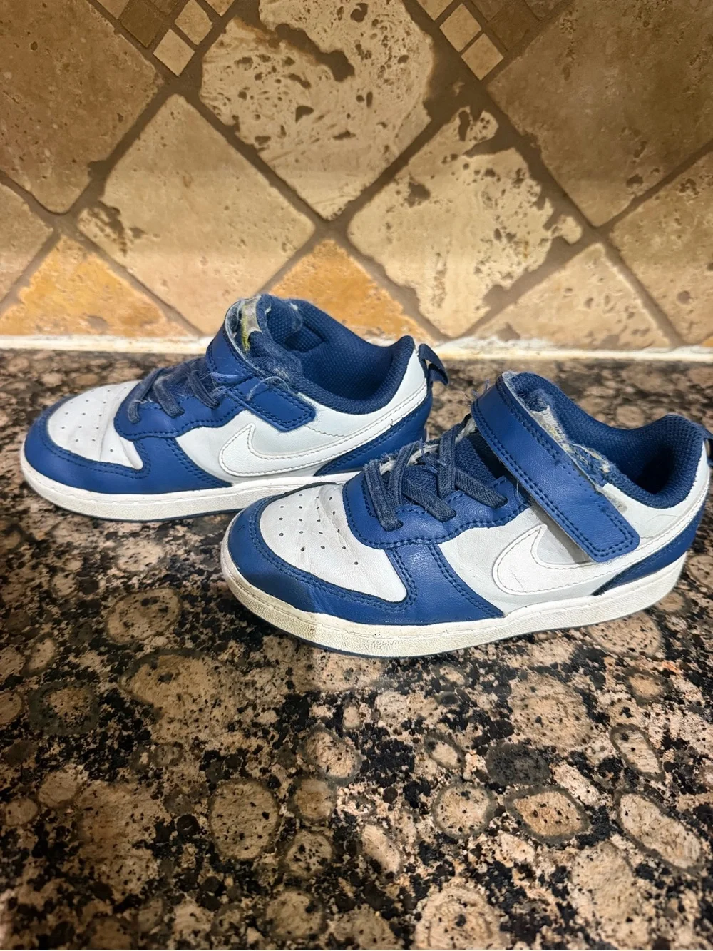 Nike Kids Blue and White Hook-and-Loop Low-Top Sneakers